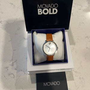 EUC Women’s Movado Bold Genuine Leather Wrist Watch - Camel